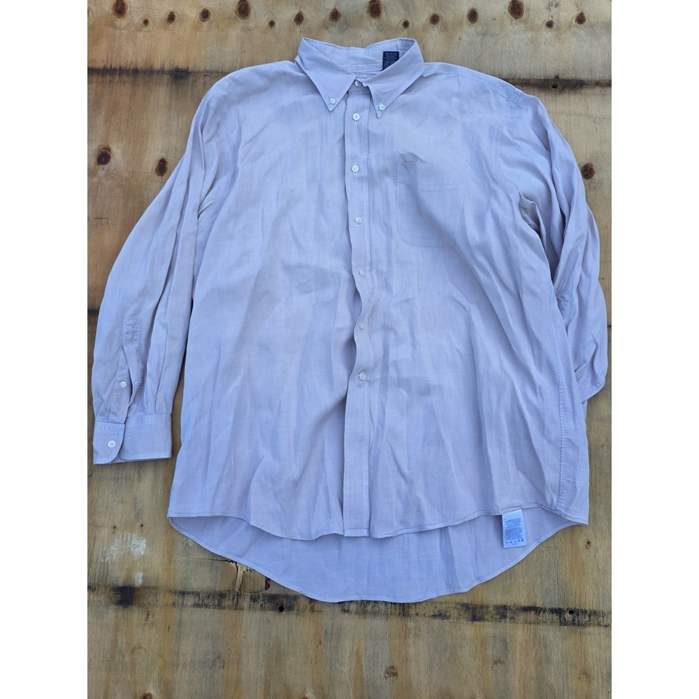 VTG Lands End Men Button Down Long Sleeve Shirt Tan Size 17 1/2-33 Made in USA